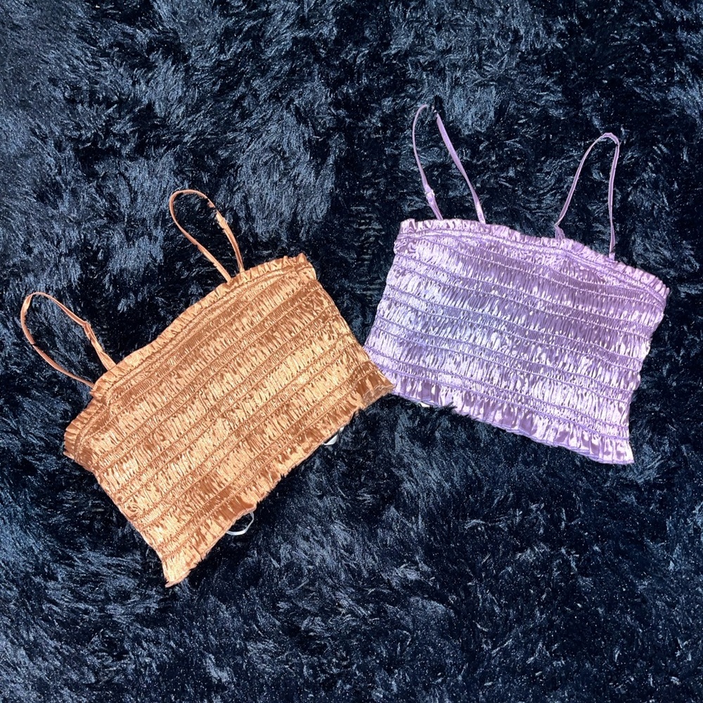 Forever 21 Orange and Purple Smocked Crop Camisoles